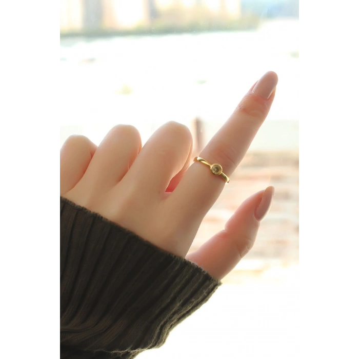 Sarı Kesme Taş Daire Yüzük