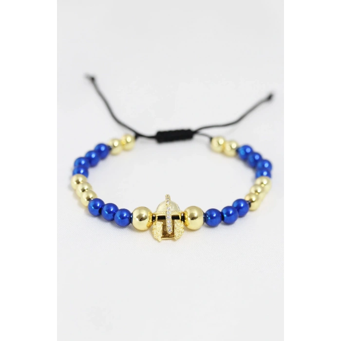 Sarı Lacivert Renkli Çelik Zirkon Objeli Asansörlü Bileklik