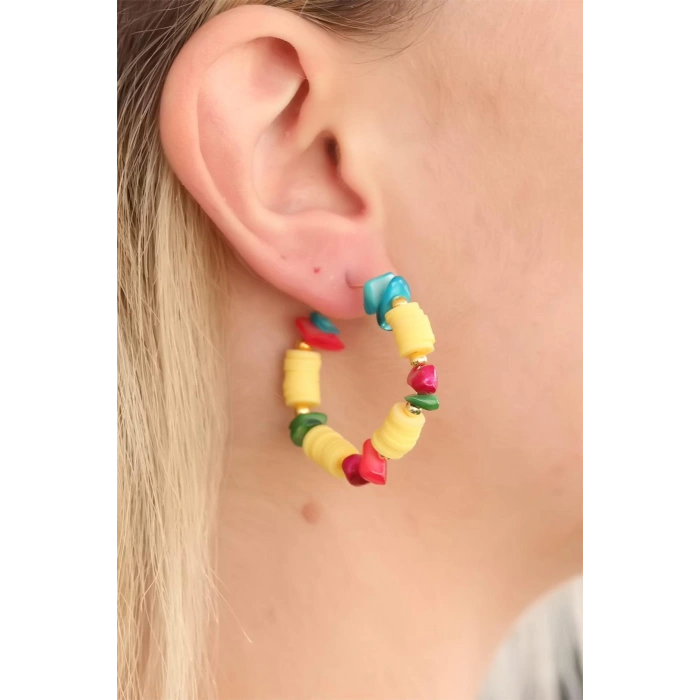 Sarı Renk Boncuklu Bayan Küpe