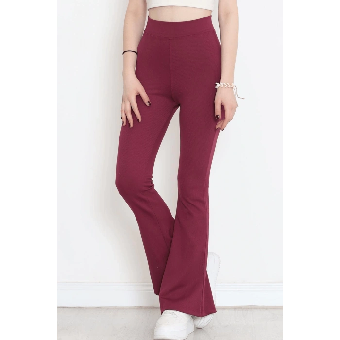 Şık Ve Rahat Yüksek Bel İspanyol Paça Fitilli Toparlayıcı Mürdüm Tayt ( Lisinya )