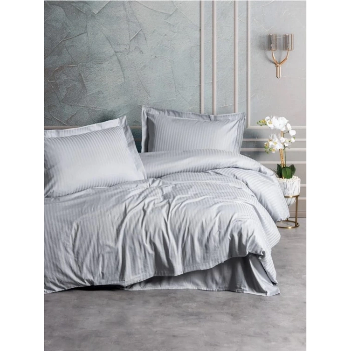 Stripe Elegant Gri Çift Kişilik Saten Nev Takımı