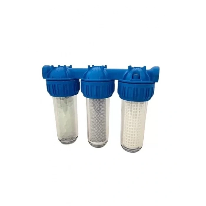 Su Filtresi Aktive Karbon Siliphoslu Kireç Önleyici Yıkanabilir Kartuşlu 3lü 10 inç - 3/4 (Lisinya)