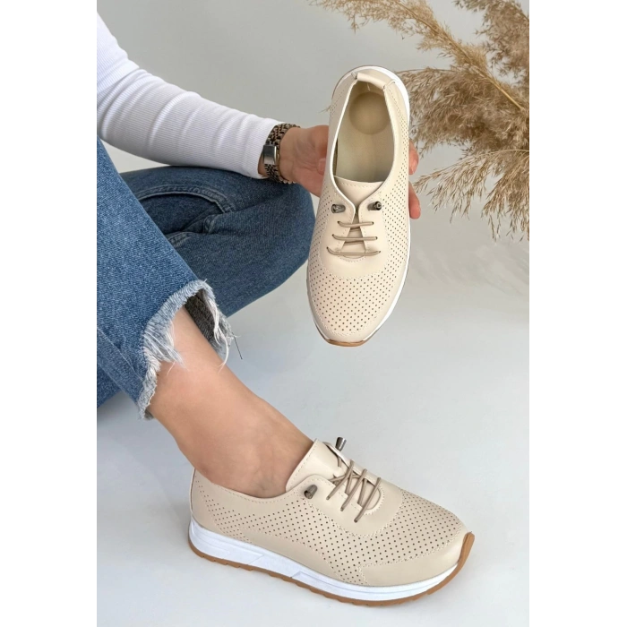 Tone Bej Cilt Bağcıklı Spor Ayakkabı - Lisinya