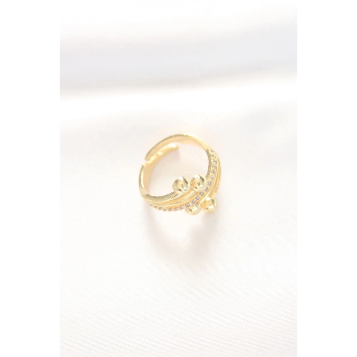 Topçuk Model Zirkon Taşlı Gold Renk Ayarlanabilir Yüzük - Lisinya