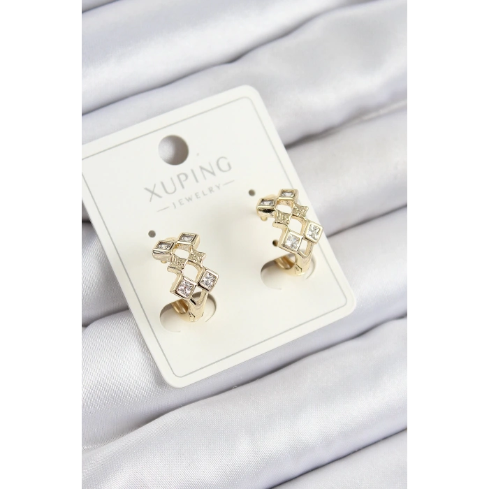 Xuping Zirkon Taşlı Baklava Model Gold Renk Kadın Küpe