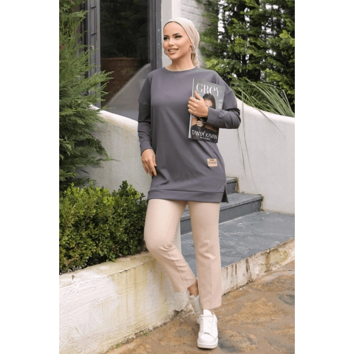 Yeni Stil Gri Füme Detaylı Tunik 10020 ( Lisinya )