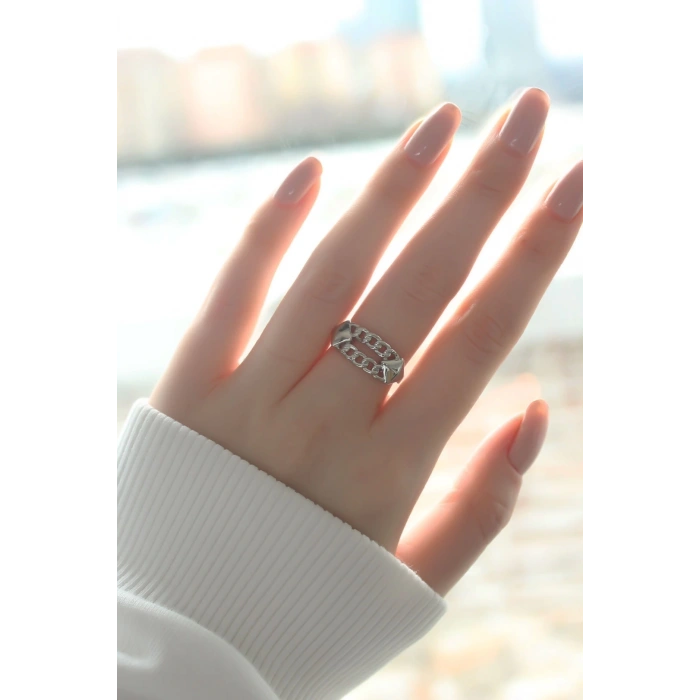 Zincir Model Rodyum Kaplama Ayarlanabilir Kadın Yüzük