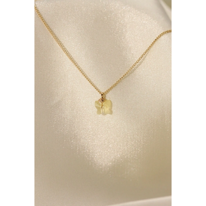 Zirkon Taşlı Sarı Renk Minimal Kelebek Kolye