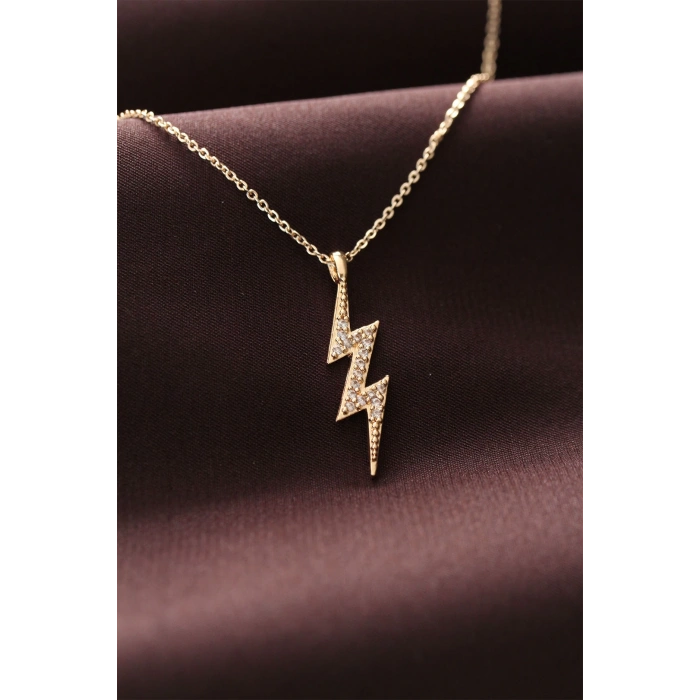 Zirkon Taşlı Şimşek Tasarımlı Kadın Kolye