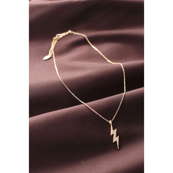 Zirkon Taşlı Şimşek Tasarımlı Kadın Kolye