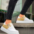 KB-X155 Kuback Beyaz Cilt Bej Süet Detaylı Beyaz Yüksek Taban Günlük Spor Ayakkabı