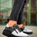 KB-X155 Kuback Beyaz Cilt Siyah Cilt Detaylı Siyah Yüksek Taban Günlük Spor Ayakkabı