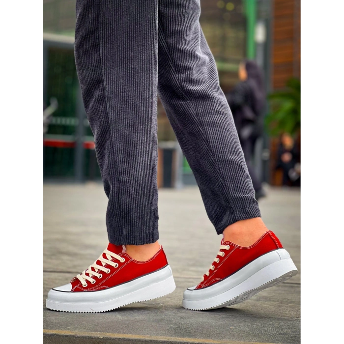 KB-CX-3 Kuback Kısa Bordo Keten Beyaz Yüksek Taban Spor Ayakkabı