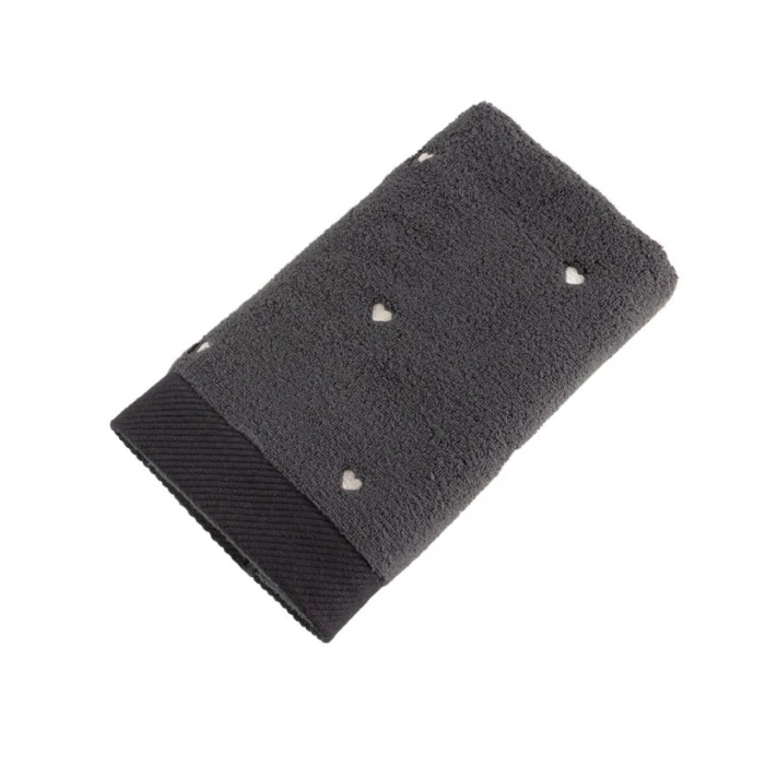 Lubow Love Koyu Gri Krem Nakışlı 50x90 6lı Havlu Seti