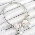316L Çelik Beyaz Zirkon Taşlı Ayıcık Ve Kalp Model Gümüş Renk Charm Bileklik - Lisinya