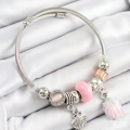 316L Çelik Pembe İstiridye Model Gümüş Renk Charm Bileklik - Lisinya