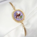 316L Çelik Zincir Mor Mineli Sanatsal Portre İnci Detaylı Lale Model Gold Renk Kadın Bileklik - Lisinya