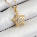 316L Çelik Zirkon Taşlı Yıldız Model Gold Renk Kadın Kolye - Lisinya
