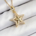 316L Çelik Zirkon Taşlı Yıldız Model Gold Renk Kadın Kolye - Lisinya