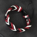 Bordo Beyaz Siyah Örgü Deri Erkek Bileklik - Lisinya