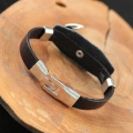 Deniz Çapalı Metal Aksesuarlı Siyah Renk Deri Erkek Bileklik - Lisinya