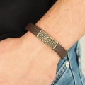 Eskitme Metal Zebra Aksesuarlı Kahverengi Deri Erkek Bileklik - Lisinya