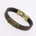Eskitme Metal Zebra Aksesuarlı Kahverengi Deri Erkek Bileklik - Lisinya