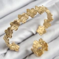 Pirinç Çiçek Model Gold Renk Bileklik Yüzük Set - Lisinya