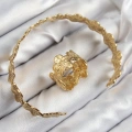 Pirinç Çiçek Model Gold Renk Bileklik Yüzük Set - Lisinya