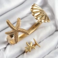 Pirinç İstiridye Ve Deniz Yıldızı Model Gold Renk Bileklik Yüzük Set - Lisinya
