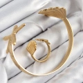Pirinç İstiridye Ve Deniz Yıldızı Model Gold Renk Bileklik Yüzük Set - Lisinya