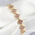 Pirinç Pembe Zirkon Taşlı Yonca Model Gold Renk VIP Seri Kadın Bileklik - Lisinya