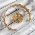 Pirinç Topcuk Model Gold Renk Bileklik Yüzük Set - Lisinya