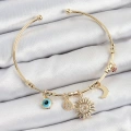 Pirinç Zirkon Taşlı Güneş Ay Nazar Model Gold Renk Charm Bileklik - Lisinya