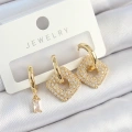 Pirinç Zirkon Taşlı Kare Model Gold Renk 3lü Çift Kadın Küpe Set - Lisinya