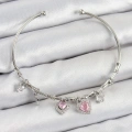 Pirinç Zirkon Taşlı Pembe Kalp Model Gümüş Renk Charm Bileklik - Lisinya