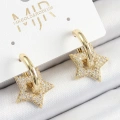 Pirinç Zirkon Taşlı Yıldız Figürlü Halka Model Gold Renk Kadın Küpe - Lisinya