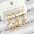 Pirinç Zirkon Taşlı Yıldız Ve Ay Model Gold Renk 3lü Çift Kadın Küpe Set - Lisinya