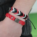 Siyah Kırmızı Renk Deri Erkek Bileklik Kombin - Lisinya