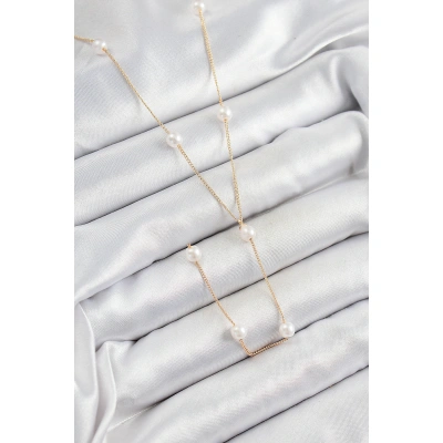 Pirinç İnci Figürlü Y Model Gold Renk Kadın Kolye - Lisinya