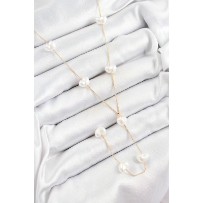 Pirinç İncili Kalp Figürlü Y Model Gold Renk Kadın Kolye - Lisinya