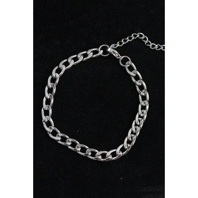 316L Çelik Kalın Klasik Model Gümüş Renk Erkek Bileklik - Lisinya