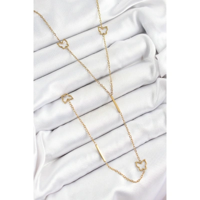 316L Çelik Kelebek Figürlü Y Model Gold Renk Kadın Kolye - Lisinya