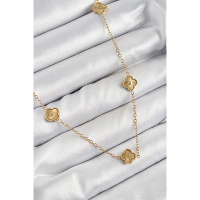 316L Çelik Yonca Model Gold Renk Kadın Kolye - Lisinya