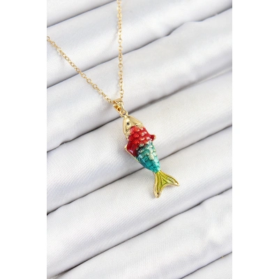 316L Çelik Zincir Karışık Renk Balık Model Gold Kadın Kolye - Lisinya
