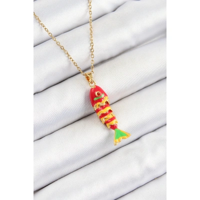 316L Çelik Zincir Karışık Renk Balık Model Gold Kadın Kolye - Lisinya