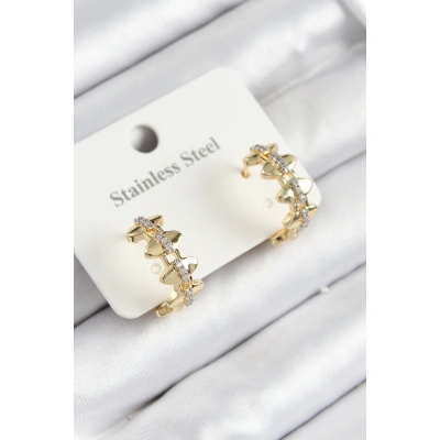 316L Çelik Zirkon Taşlı Çit Halka Model Gold Renk Kadın Küpe - Lisinya