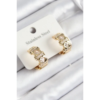 316L Çelik Zirkon Taşlı Halka Model Gold Renk Kadın Küpe - Lisinya