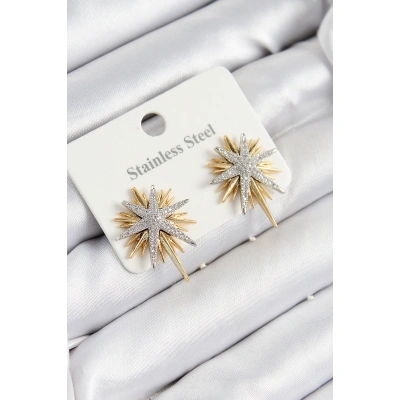 316L Çelik Zirkon Taşlı Kutup Yıldızı Model Gold Ve Gümüş Renk Kadın Küpe - Lisinya