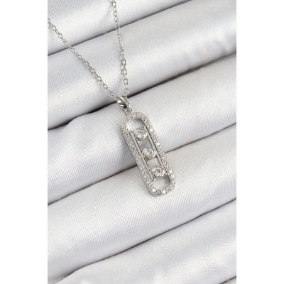 316L Çelik Zirkon Taşlı Messika Model Gümüş Renk Kadın Kolye - Lisinya